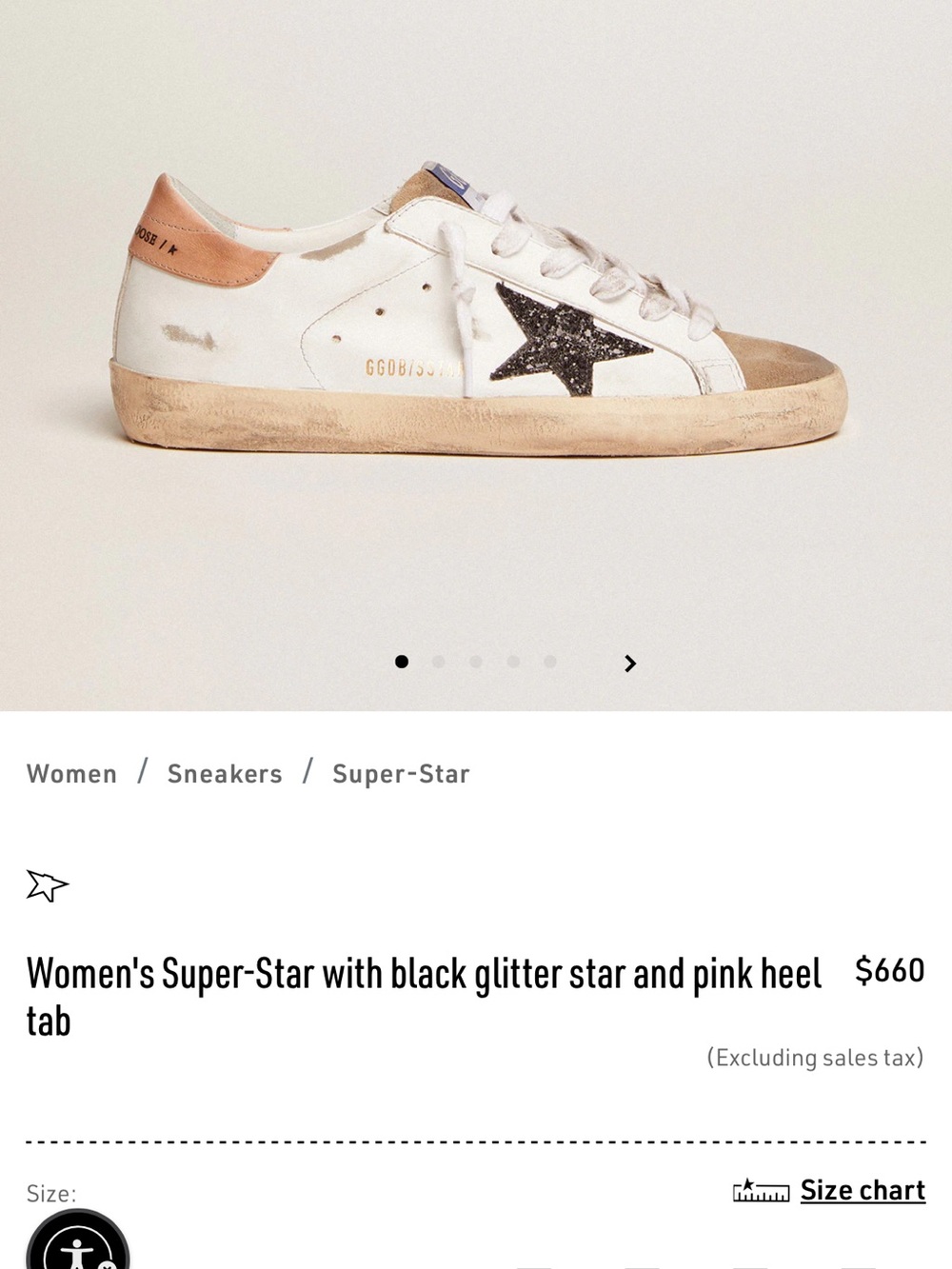Golden Goose Women's Super-Star Sneakers - White, Black Glitter Star, Pink Heel